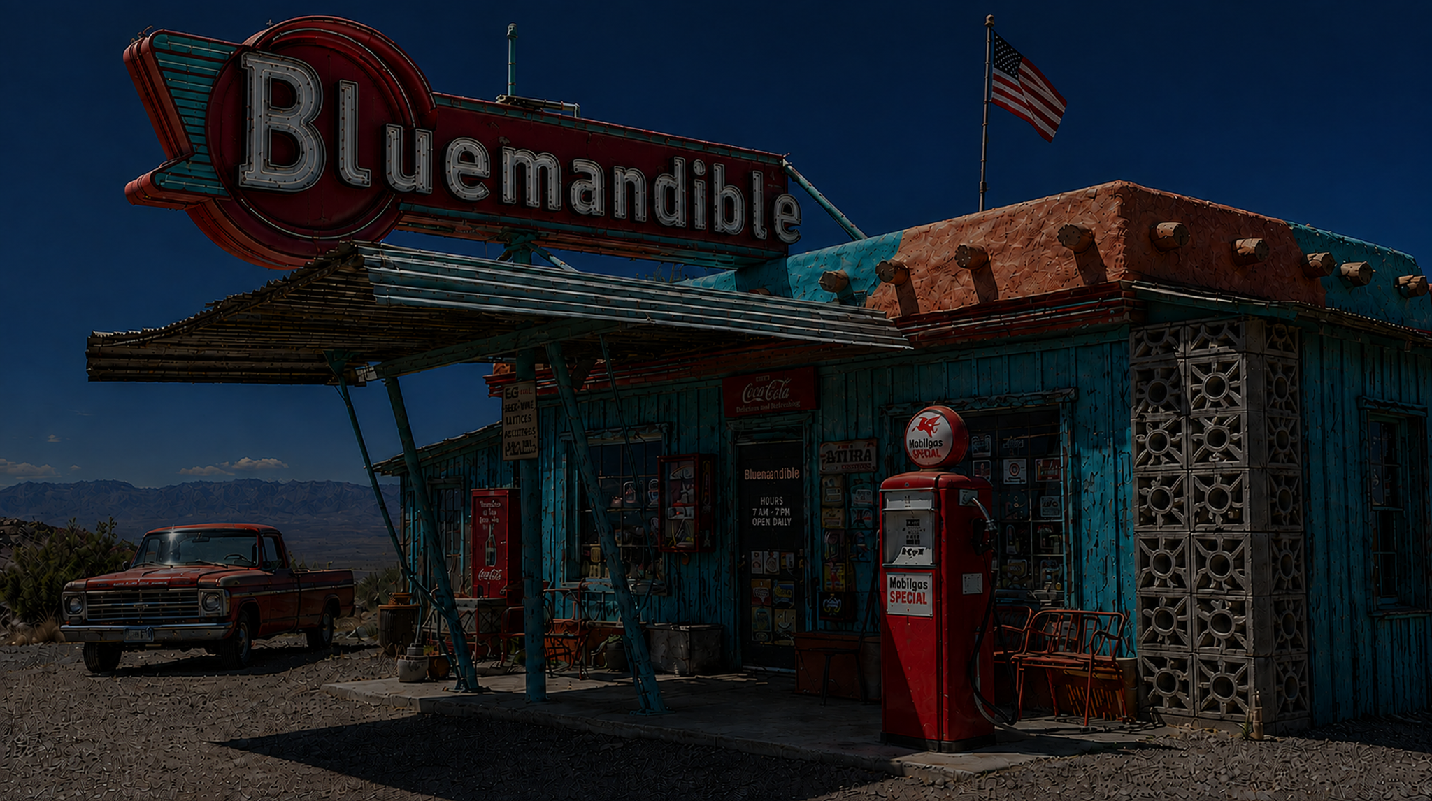 Colorful Susta-Lad roadside gas station in the Southwest